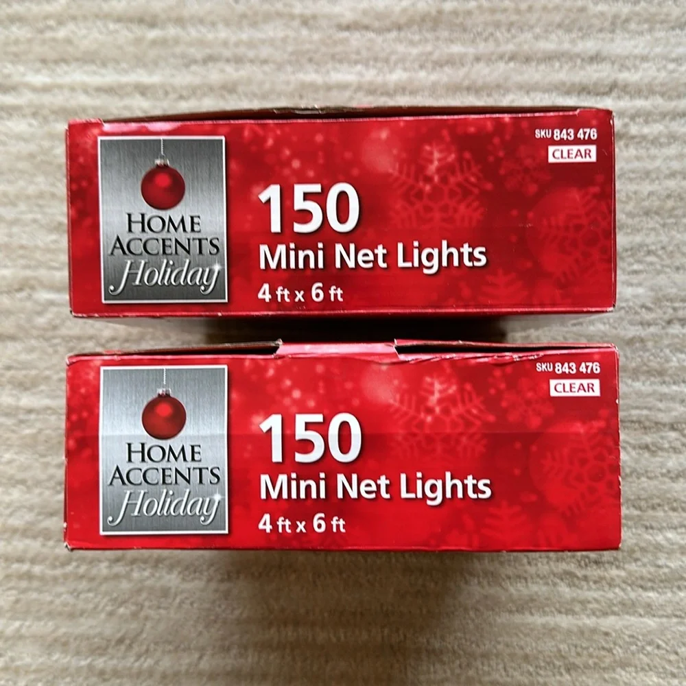 2 Sets of Home Accents Holiday 150 Clear Incandescent Mini Net Lights 4ft x 6 ft